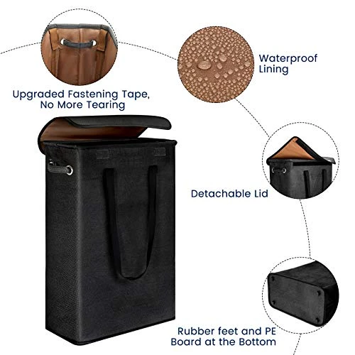 GENERIC Slim Laundry Basket With Lid, Tall Thin Laundry Hamper With Handles, Waterproof Lining Narrow Dirty Clothes Hamper For Bathroom Bedroom Dorm Nursery Organization Storage (45L, Black) 1 GENERIC Slim Laundry Basket With Lid, Tall Thin Laundry Hamper With Handles, Waterproof Lining Narrow Dirty Clothes Hamper For Bathroom Bedroom Dorm Nursery Organization Storage (45L, Black)