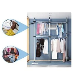 Adjustable Clothing Rack, Closet System Organizer And Storage Height Garment Closet Rack With Hooks DIY Coat Hanger Telescopic Hanging Clothes Garment Rack For Living Room, Bedroom -GENERIC Shop 51hCuwdfKgL