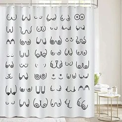 Funny Shower Curtain For Bathroom, Fun Boobs Nude Female Body Hilarious Art Fabric Shower Curtains Set Accessories, Unique Butt Get Naked White Bathroom Decor With Hooks 72X72 Inches