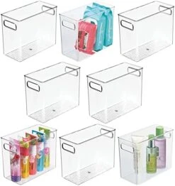 MDesign Small Plastic Bathroom Storage Container Bins With Handles For Organization In Closet, Cabinet, Vanity Or Cupboard Shelf, Accessory Organizer - Ligne Collection - 8 Pack, Clear -GENERIC Shop 51hlcgOGqwL. AC