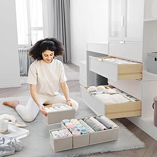 MONINXS 12 Pack Clothes Drawer Organizers, Closet Dresser Drawer Organizers, Baby Clothes Organizer, For Underwear Bras Clothes Storage (Beige) 4 MONINXS 12 Pack Clothes Drawer Organizers, Closet Dresser Drawer Organizers, Baby Clothes Organizer, For Underwear Bras Clothes Storage (Beige) - Image 4