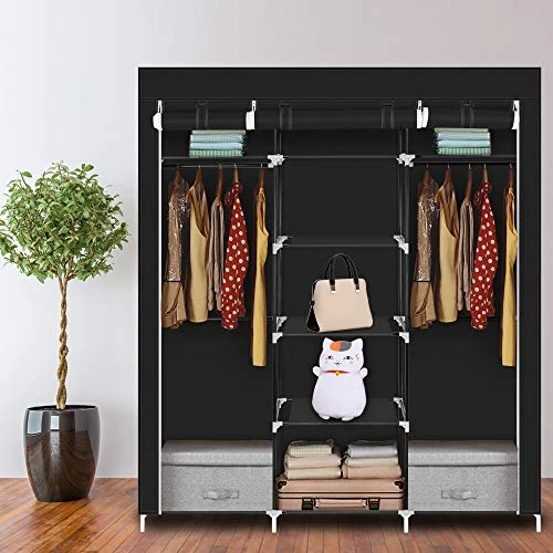 Knocbel 69" Tall Freestanding Closet Organzier Clothes Garment Rack With Storage Shelves & 2 Hanging Rods (Black) 2 Knocbel 69" Tall Freestanding Closet Organzier Clothes Garment Rack With Storage Shelves & 2 Hanging Rods (Black) - Image 2
