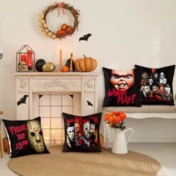 4Pcs Horror Classic Movie Characters Pillow Covers, 18 X 18 Inch Halloween Friday The 13th Throw Pillow Case Linen Decorative Square Cushion Covers For Horror Theme Party Decor Birthday Gift -GENERIC Shop 51iFUCiXPwL