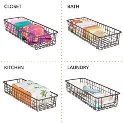 MDesign Shallow Metal Wire Basket For Storage Pantry - Kitchen Organization Basket With Handles - Bin Basket For Organizing Cabinets Or Countertop - Concerto Collection - 4 Pack - Bronze -GENERIC Shop 51iJSUhvPsL