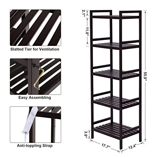 SONGMICS Adjustable Storage Shelf Rack, 5-Tier Multifunctional Shelving Unit Stand Tower, Bookcase For Bathroom Living Room Kitchen 17.7 X 12.4 X 55.9 Inches, Holds Up To 132 Lb, Brown UBCB75BR 5 SONGMICS Adjustable Storage Shelf Rack, 5-Tier Multifunctional Shelving Unit Stand Tower, Bookcase For Bathroom Living Room Kitchen 17.7 X 12.4 X 55.9 Inches, Holds Up To 132 Lb, Brown UBCB75BR - Image 5