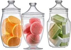 Amazing Abby - Keep - Acrylic Apothecary Jars (3-Piece Set), Plastic Jars With Lids, Bathroom Canisters, Vanity Organizers, Candy Buffet, Wedding Display, BPA-Free And Shatter-Proof -GENERIC Shop 51ibAmrcPPL. AC