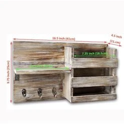 Spiretro Wall-Mounted Key Hooks Holder And Mail Sorter - Rustic Wood Grey - Entryway Organizer For Letters, Leashes, And Purses - Home Decorative Floating Shelf, 16.5” W X 9.75" H X 4.5” D -GENERIC Shop 51ishSyzK7L