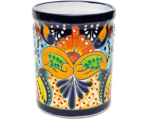 Enchanted Talavera Mexican Talavera Ceramic Large Utensil Holder Spatula Crock Kitchen Counter Organizer Mexican Pottery Utensils Tools Caddy Spoon Rest White Ceramic (Multi Color Large (7.5"H X 6"W) 3 Enchanted Talavera Mexican Talavera Ceramic Large Utensil Holder Spatula Crock Kitchen Counter Organizer Mexican Pottery Utensils Tools Caddy Spoon Rest White Ceramic (Multi Color Large (7.5"H X 6"W) - Image 3