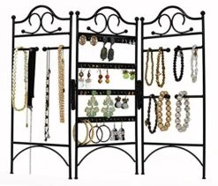 3-Panel Folding Screen Jewelry Hanger, Earrings, Bracelets, Necklaces Organizer, Black By Arad