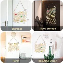 YoohNuse Hanging Earring Organizer Wall Earing Holder Jewelry Organizer Wall Mount Stud Earring Necklace Hanger Rack Rustic Honeycomb Jewelry Display For Girls (Burlywood) -GENERIC Shop 51jc939CxkL