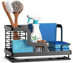 BSKSSK Sink Caddy, Kitchen Sink Organizer Sponge Holder, Dish Soap Scrubber Holder With Removable Drain Pan, Sink Brush Holder Kitchen Sink Stainless Steel For Sponge, Soap, Dishcloth, Scrubber-Black -GENERIC Shop 51kENjaBwGL. AC