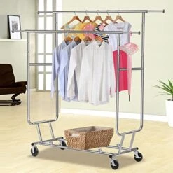 Topeakmart Rolling Clothes Rack 250 Lbs Load Capacity Commercial Double Rail Garment Racks Portable Clothes Rack, Clothing Rack, Hanging Cloest Organizer, Drying Racks For Laundry, Wardrobe Cloest -GENERIC Shop 51kFmaT22OL