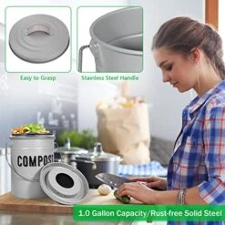 Durmmur Compost Bin Kitchen Counter, Indoor Compost Bin, Includes Inner Bucket With Sealed Ring Compost Pail, Countertop Compost Bin With Lid, Compost Bucket Compost Container, 1.0 Gallon 12 Durmmur Compost Bin Kitchen Counter, Indoor Compost Bin, Includes Inner Bucket With Sealed Ring Compost Pail, Countertop Compost Bin With Lid, Compost Bucket Compost Container, 1.0 Gallon -GENERIC Shop 51kTPmJcy9L