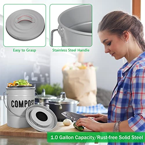 Durmmur Compost Bin Kitchen Counter, Indoor Compost Bin, Includes Inner Bucket With Sealed Ring Compost Pail, Countertop Compost Bin With Lid, Compost Bucket Compost Container, 1.0 Gallon 5 Durmmur Compost Bin Kitchen Counter, Indoor Compost Bin, Includes Inner Bucket With Sealed Ring Compost Pail, Countertop Compost Bin With Lid, Compost Bucket Compost Container, 1.0 Gallon - Image 5