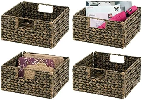 MDesign Natural Woven Hyacinth Cube Organizer Basket With Handles, Storage For Bathroom, Laundry Room Shelf Or Nursery - Perfect For Cubby Storage Units - Hold Blankets And Books - 4 Pack, Natural/Tan 10 MDesign Natural Woven Hyacinth Cube Organizer Basket With Handles, Storage For Bathroom, Laundry Room Shelf Or Nursery - Perfect For Cubby Storage Units - Hold Blankets And Books - 4 Pack, Natural/Tan - Image 10