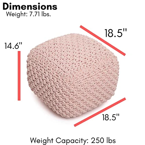 BIRDROCK HOME Square Pouf Footstool Ottoman - Dusty Rose - Knit Bean Bag Floor Chair - Cotton Braided Cord - Great For The Living Room, Bedroom And Kids Room - Small Furniture 3 BIRDROCK HOME Square Pouf Footstool Ottoman - Dusty Rose - Knit Bean Bag Floor Chair - Cotton Braided Cord - Great For The Living Room, Bedroom And Kids Room - Small Furniture - Image 3