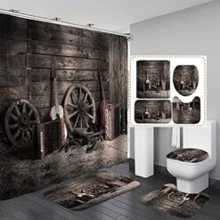 OLEBETY 4PCS Music Shower Curtain Set, Musical Notes Luxury Modern Bathroom Decor, Waterproof Fabric Black Shower Curtain, Non-slip Bath Mat Toilet Rug, Gifts For Music Lover Musician, Gold Microphone -GENERIC Shop 51l60eKHQlS. AC