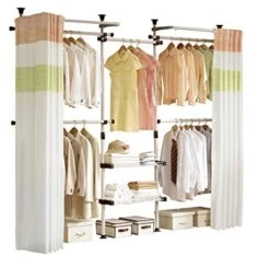 PRINCE HANGER, Deluxe 4 Tier & Shelf Clothes Rack With Curtain, Clothing Rack, Closet Organizer, Freestanding, Tension Rod, PHUS-0061, Made In Korea