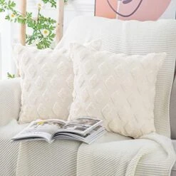 MADIZZ Set Of 2 Soft Plush Short Wool Velvet Decorative Throw Pillow Covers 18x18 Inch Beige Square Luxury Style Cushion Case Pillow Shell For Sofa Bedroom -GENERIC Shop 51lBGLCZI2L. AC 2