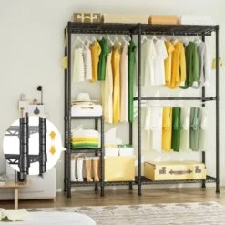 Ulif Heavy Duty Garment Rack, L-Shaped Adjustable Free Standing Closet, Closet Organizers And Storage With 3 Hanger Rods For Bedroom And Cloakroom, 44”W X 35.4”D X 78.3”H, Load Capacity 750LBS, Black -GENERIC Shop 51lSyIfm2WL