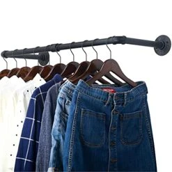 WEBI Clothing Rack Wall Mount,32'' Industrial Pipe Clothes Rack For Hanging Clothes,Heavy Duty Iron Garment Rack Bar,Retail Display Clothes Rod For Closet,Laundry Room,Black