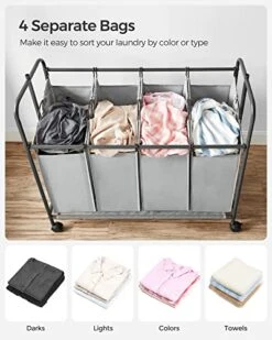 SONGMICS 4-Section Laundry Sorter, Rolling Laundry Hamper With Hanging Bar, Heavy-Duty Laundry Basket, Lockable Wheels Hampers For Laundry, 4 X 13.2 Gal., Gray URLS44GS -GENERIC Shop 51mnCtXAqiL