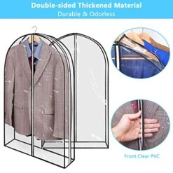 Wutrye 40" Full Clear Garment Bags For Hanging Clothes With 6" Gusset 2 Zippers Transparent Suit Bags Protector Cover For Travel Moving Closet Storage Moth Proof Sweater Jacket Coat Shirts 3 Packs