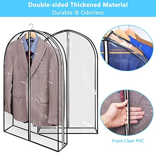 Wutrye 40" Full Clear Garment Bags For Hanging Clothes With 6" Gusset 2 Zippers Transparent Suit Bags Protector Cover For Travel Moving Closet Storage Moth Proof Sweater Jacket Coat Shirts 3 Packs 1 Wutrye 40" Full Clear Garment Bags For Hanging Clothes With 6" Gusset 2 Zippers Transparent Suit Bags Protector Cover For Travel Moving Closet Storage Moth Proof Sweater Jacket Coat Shirts 3 Packs