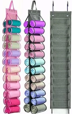 AARAINBOW 2 Packs Yoga Legging Storage Organizer, Hanging Closet Organizer With 24 Roll Compartments Hanging Clothes Storage Bag For Pants, Tank Top, Towel, T-Shirt (24 Pockets, Black Purple) -GENERIC Shop 51mvzLkOh7L. AC
