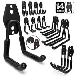 3-H Garage Hooks 14 Pack, Heavy Duty Garage Storage Hooks For Hanging Garage Wall Hooks Organizing Utility Ladder Hooks And Tool Hangers For Garden Tools, Ladders, Bikes Garage Organizers Storage