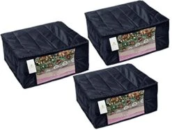 HomeStrap Parachute Material Quilted Saree Cover/Wardrobe Organizer (Water Resistant) - Blue - Set Of 3