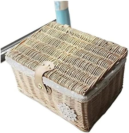 WALTX Rattan Storage Basket Desktop Sundries Cosmetic Storage Box Hand-Woven Home Basket With Lid (Color : Coffee Rose Cloth, Size : 37x27x17 Cm) 10 WALTX Rattan Storage Basket Desktop Sundries Cosmetic Storage Box Hand-Woven Home Basket With Lid (Color : Coffee Rose Cloth, Size : 37x27x17 Cm) - Image 10