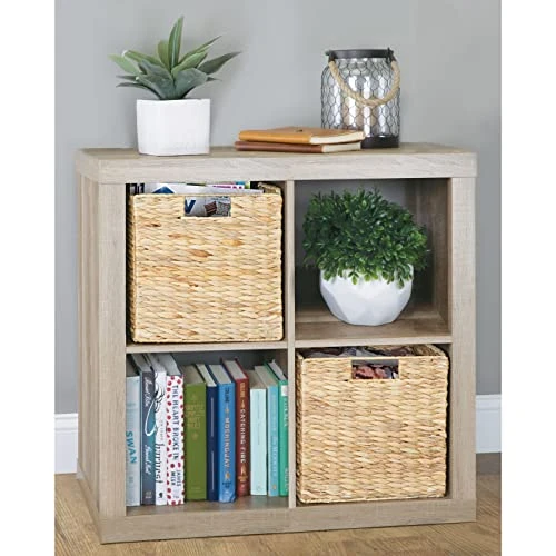 MDesign Natural Woven Hyacinth Cube Organizer Basket With Handles, Storage For Bathroom, Laundry Room Shelf Or Nursery - Perfect For Cubby Storage Units - Hold Blankets And Books - 4 Pack, Natural/Tan 4 MDesign Natural Woven Hyacinth Cube Organizer Basket With Handles, Storage For Bathroom, Laundry Room Shelf Or Nursery - Perfect For Cubby Storage Units - Hold Blankets And Books - 4 Pack, Natural/Tan - Image 4