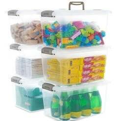 Citylife 6 Packs 13.7 QT Storage Bins With Lids Clear Plastic Bins With Grey Handle Stackable Storage Containers For Organizing