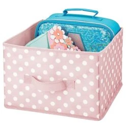 MDesign Medium Soft Fabric Nursery/Playroom Closet Storage Organizer Bin Box With Front Handle For Cube Furniture Shelving Units - Holds Toys, Clothes, Diapers, Bibs, 4 Pack, Pink/White Polka Dot -GENERIC Shop 51nqIwRHBML