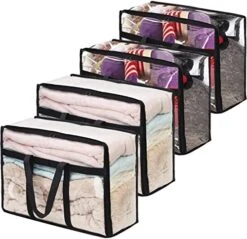 Fixwal 4 Pack Clear Clothes Storage 60L Moving Totes With Reinforced Handles Closet Organizer Vinyl Bag For Bedding Sets Blankets Duvet Covers Clothes Transparent Space Saver Containers (Black) -GENERIC Shop 51nt9EtIEfL. AC