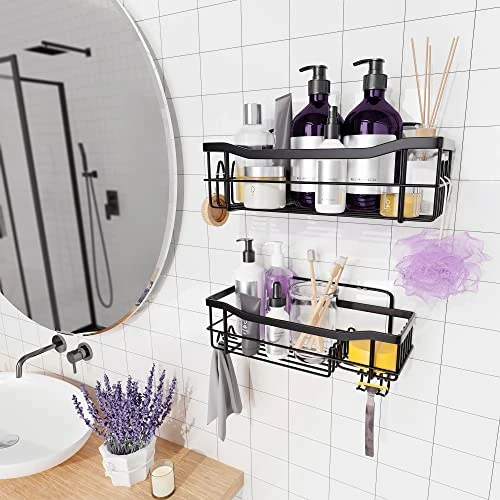 Rustproof Shower Caddy - Easy To Install Shower Shelves - Self Adhesive Bathroom Shower Organizer - Durable Shower Shelf For Inside Shower - Large Capacity Shower Rack - Black Shower Caddy 1 Rustproof Shower Caddy - Easy To Install Shower Shelves - Self Adhesive Bathroom Shower Organizer - Durable Shower Shelf For Inside Shower - Large Capacity Shower Rack - Black Shower Caddy