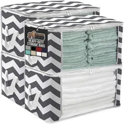 Gorilla Grip Large Capacity 4 Pack Clothes Storage Bag Organizer, 90L, Reinforced Handles, Thick Fabric For Blankets, Bedding, Clothing, Foldable Zipper Container Bags, Clear Window Closet Totes Black -GENERIC Shop 51o494KLdVL. AC