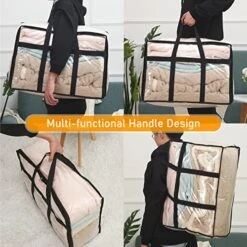 Fixwal 4 Pack Clear Clothes Storage 60L Moving Totes With Reinforced Handles Closet Organizer Vinyl Bag For Bedding Sets Blankets Duvet Covers Clothes Transparent Space Saver Containers (Black) -GENERIC Shop 51o8ruBH3IL