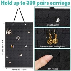 3 Pieces Hanging Earrings Organizer Wall Mount Earring Holder Hold Up To 300 Pairs, Soft Felt Stud Earring Display Holder Hanging Jewelry Organizer For Women Girls