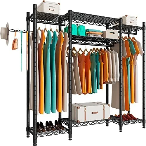 PUNION Clothing Rack 7 Tiers Heavy Duty Clothes Rack With 2 Hanging Rods, Wire Garment Racks For Hanging Clothes, Large Portable Metal Wardrobe Clothes, 48"L X 16"W X 71"H, Max Load 620lbs Black, GR7E 4 PUNION Clothing Rack 7 Tiers Heavy Duty Clothes Rack With 2 Hanging Rods, Wire Garment Racks For Hanging Clothes, Large Portable Metal Wardrobe Clothes, 48"L X 16"W X 71"H, Max Load 620lbs Black, GR7E - Image 4