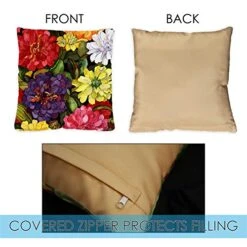 Toland Home Garden 761214 Set Of 2 Zippy Zinnias Spring Pillow Covers 18x18 Inch Flower Outdoor Square Indoor Decorative Throw Pillows