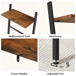 HOOBRO Blanket Ladder, 5-Tier Wall Leaning Towel Rack, Ladder Shelf, Blanket Rack With Shelf, Decorative Ladder For Bathroom, Rustic Brown BF73CJ01G1 -GENERIC Shop 51ofXRzssLL