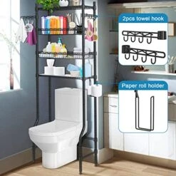 Azmall Over The Toilet Storage - 4 Tier Bathroom Organizer Over Toilet Shelf Rack Bathroom Space Saver Toilet Stand Shelves Above Toilet Organizer, Black -GENERIC Shop 51oniH9F4aL