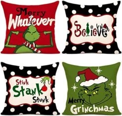 Christmas Pillow Covers 16x16 Set Of 4 For Grinch Christmas Pillows Christmas Decorations Xmas Farmhouse Decor Throw Pillow Covers For Porch Decor,Couch ,Bed -GENERIC Shop 51oqU zjZTL. AC