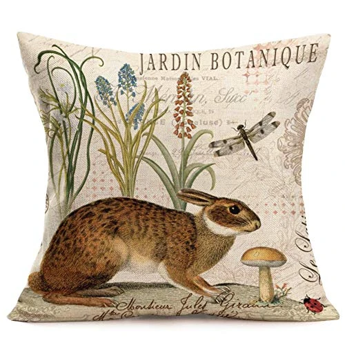 Throw Pillow Covers Adorable Animals Rabbit Hedgehog Bird Butterfly Decorative Pillowcases Set Of 4 Cotton Linen Square Throw Pillow Case Home Couch Decor Cushion Cover 18" X 18" (Animal Set) 4 Throw Pillow Covers Adorable Animals Rabbit Hedgehog Bird Butterfly Decorative Pillowcases Set Of 4 Cotton Linen Square Throw Pillow Case Home Couch Decor Cushion Cover 18" X 18" (Animal Set) - Image 4