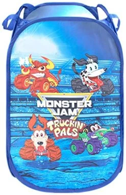 Monster Jam Truckin' Pals Pop Up Hamper - Mesh Laundry Basket/Bag With Durable Handles - Features Grave Digger & El Toro Loco (Official Monster Jam Product)