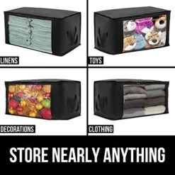Gorilla Grip Large Capacity 4 Pack Clothes Storage Bag Organizer, 90L, Reinforced Handles, Thick Fabric For Blankets, Bedding, Clothing, Foldable Zipper Container Bags, Clear Window Closet Totes Black -GENERIC Shop 51pNoXTbacL