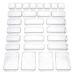 Byomostor 28PCS Clear Plastic Drawers Organizer In 4 Sizes, Ultimate Storage Bins For Bathroom, Vanity, Junk Drawer, Office - Store Makeup, Jewelries, Supplies, And Tools With Ease
