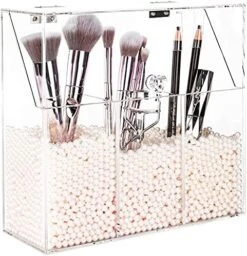 Clear Makeup Brush Holder, Acrylic Makeup Brush Organizer For Vanity, Cosmetic Brush Storage Box With Pearls, For Bathroom, Bedroom, Vanity Countertop, Clear (8.46 X 3.55 X 8.46 ”(LWH), White) -GENERIC Shop 51pzk3te9YS. AC